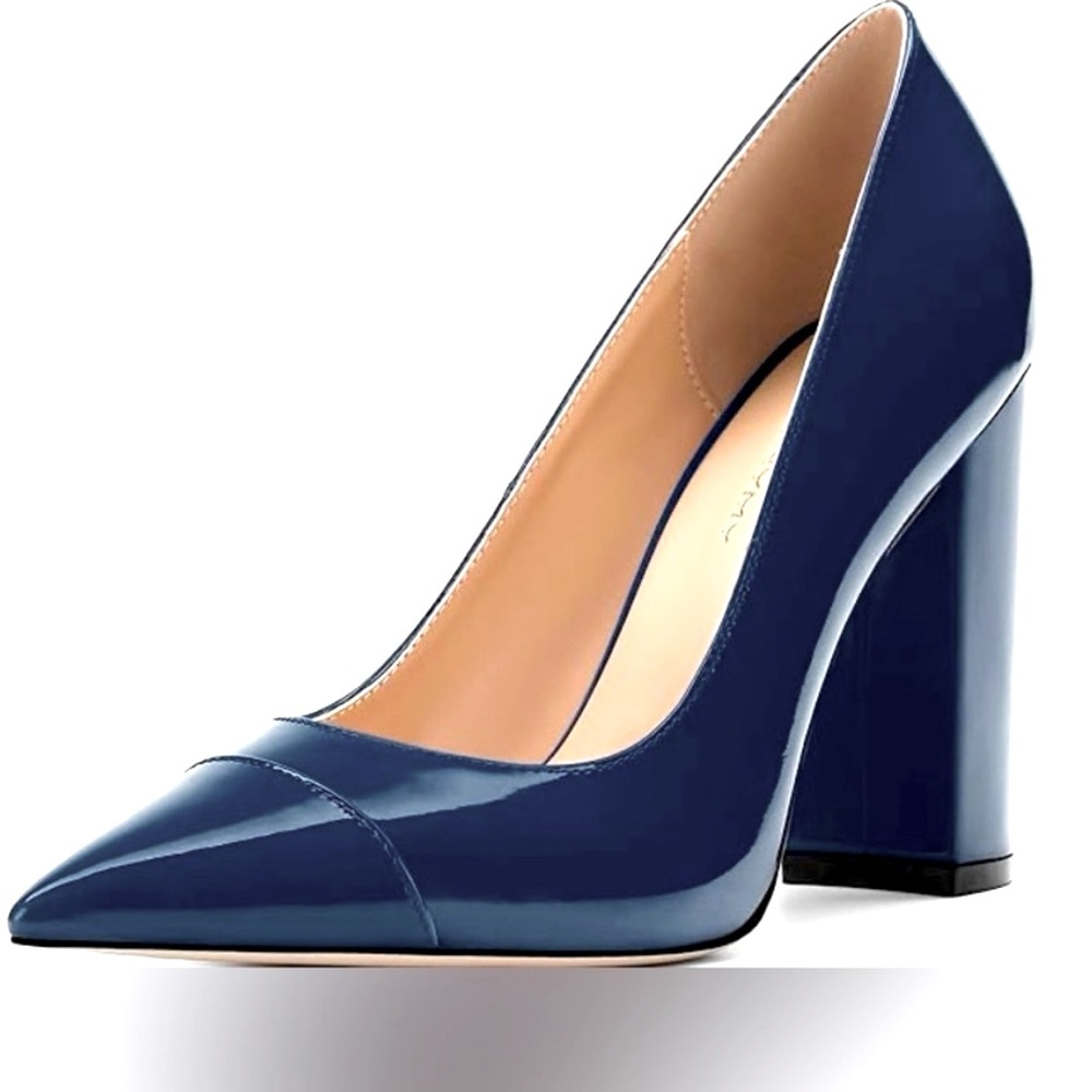 Elegant Blue Patent Leather Block Heels